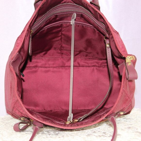 Michael Kors Jet Set Burgundy Nylon Tote Bag Leather Trim Travel Carry-On Sleeve - Picture 6 of 9
